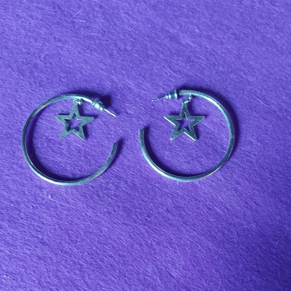 Silver Star Hoop Earrings